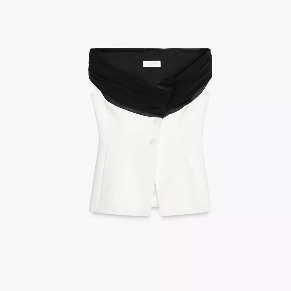 Zara NWT contrast bustier top white black 3327/597 - Picture 2 of 11